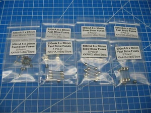 Glass Fuses for Test Gear - .50 Amp/500ma Fast Blow - 5x20mm - 5 pcs - imported - Picture 1 of 3