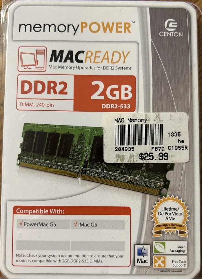NEW! Centon Memory Power 2GB MAC READY Desktop RAM Memory DDR2-533.   P6 - Image 1 of 2