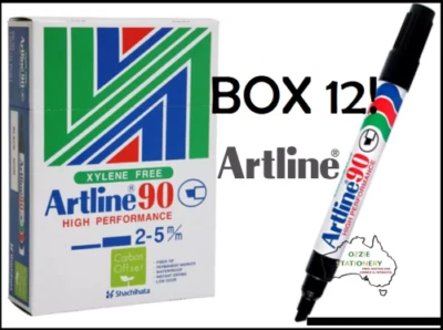 12 x ARTLINE 90 NEW WITH BOX SEALED PERMANENT MARKER BLACK CHISEL TIP 2/5mm - image 1 of 3