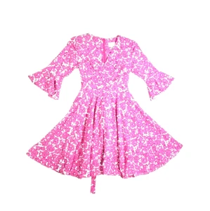 CHOCOLATE PARIS A-Line Dress Pink White Floral Sz Small Knee Length Tie Back - Picture 1 of 9