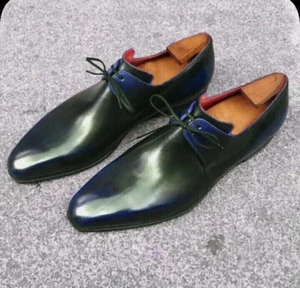 Bespoke Handmade Green Blue Shaded Leather Shoes, Loafer Dress Shoes For Men - Picture 1 of 9