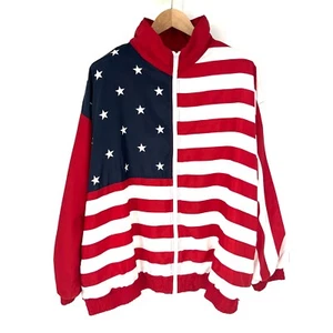 Active Horizon Windbreaker Jacket USA American Flag Print Vintage Womens 22W - Picture 1 of 13