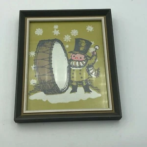 Christmas Framed Print Small Boy Beating Large Drum Snow Flakes So Cute Vintage - Picture 1 of 12