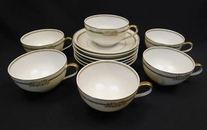 6 Theo HAVILAND LIMOGES Schleiger 636A Cup and Saucer Sets Pink and Green Floral - Picture 1 of 12