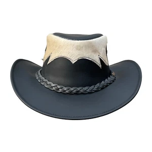 Premium Black Cowhide Cowboy Hat – Unisex Western Style with Braided Band - Picture 1 of 13