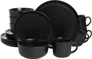 Set di stoviglie 16 pezzi doppia linea, nero opaco - Foto 1 di 9