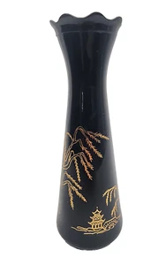 Jarrón vintage Bartlett Collins Bud negro dorado diseño japonés - Imagen 1 de 6