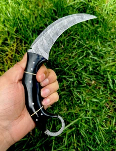CUSTOM HANDMADE DAMASCUS STEEL BLADE KARAMBIT FULL TANG HUNTING KNIFE OUTDOOR - Picture 1 of 4