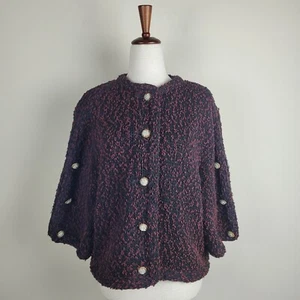 VTG Lee Herman Sweater Large Black Red Cardigan Chunky Boxy Rhinestones Jackie O - Picture 1 of 6