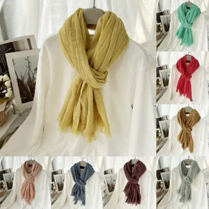 Winter Long Scarf Women Cotton Warm Female Shawls Muslim Hijab Wrinkle Scarves - Picture 1 of 34