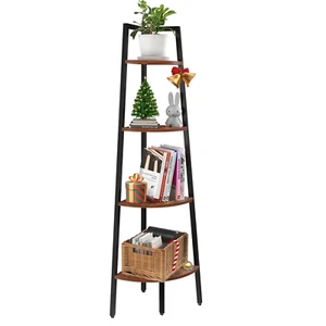 4-Tier Corner Bookshelf with Metal Frame,Ladder Display Shelf for Bedroom and Li - Picture 1 of 11