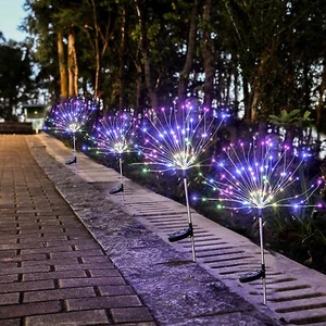 2 pcs Firework Starburst 105 LED Solar Light for Frontyard Patio Lawn Christmas - Picture 1 of 11