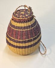 African Hand Made Bolga 8 Lidded Basket Bag Long Braided Strap Elephant Grass