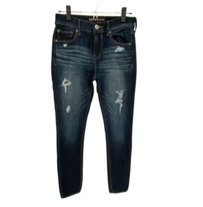 Express Women Legging Mid-Rise Dark Wash Distressed Skinny Stretch Jean Size 2S - Picture 1 of 9