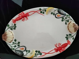 "Bassano"Keramik handbemalte Schale MEGA Servierplatte Relief Dekor FISCH 55x36 - Bild 1 von 6
