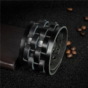 Pulsera Vikinga de Cuero para Hombres - Brazalete Brazalete Celta Nórdico Ajustable Negro Marrón - Imagen 1 de 8