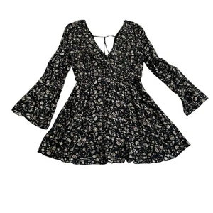 Mango Suit Collection Floral Mini Dress XS V-Neck Flare Sleeve Boho Romantic - Picture 1 of 12