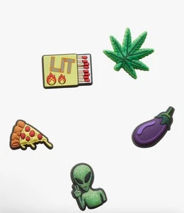 Crocs Uniquely You Super Chill LIT Alien Hemp Leaf Pizza Jibbitz Charms 5 Pack - Picture 1 of 3