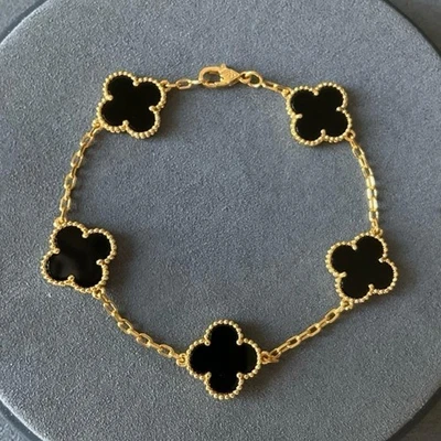 clover bracelet 925 silver gold plated 15mm clover 5 motifs bracelet - Image 1 of 2