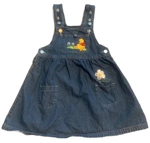 Vtg 1990's Disney Embroidered Winnie the Pooh Denim Romper/Jumper/dress sz 4/5 - Picture 1 of 10
