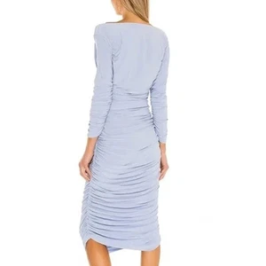 Norma Kamali Midikleid mit Rüschen Langarm V-Ausschnitt blau Gr. M - Bild 1 von 6