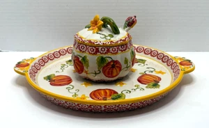 Juego de 4 piezas de parche de calabaza TEMPTATIONS - plato para servir con tazón y cuchara con tapa - NUEVO - Imagen 1 de 10