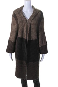 Marina Sport Womens Long Sleeve Striped Cardigan Sweater Brown Wool Size XL - Picture 1 of 6