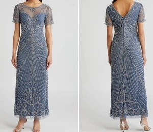 Pisarro Nights New Illusion Beaded Mesh Colum Gown Grey Sz 6 READ Formal Sequin - Picture 1 of 18
