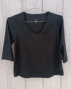 J Jill Shirt Damen M Petite Schwarz 3/4-Arm V-Ausschnitt Vorwärtsnaht Tee Oberteil Sommer - Bild 1 von 9