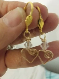 Artisan Heart Preciosa bead Earrings Leverback Shield Earrings New/Old OOAK