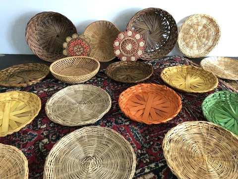 Vintage 18 Pc BOHO Bohemian WICKER BASKET Wall Art Decor HANGING SET Rattan LOT Cover
