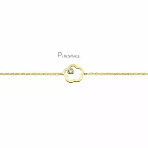 Brazalete de cadena de flores de diamantes de oro de 14 quilates de 0,03 quilates creado en laboratorio hecho a mano - Imagen 1 de 1