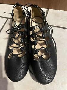 Women’s Flat Black Shoes Size Uk 4 Lace Detail Round Ankle