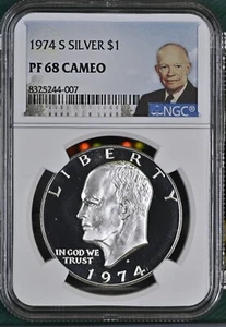 1974 S Silver Eisenhower Dollar $1 NGC PF 68 Cameo - Picture 1 of 2