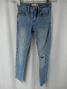 Forever 21 Girls Distressed Adjustable Waist Zip Fly Jeans  Blue Sz 5 6 - Picture 1 of 12