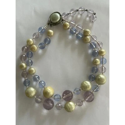 Vintage Beaded Necklace Two Strand Pastel Acrylics - Image 1 of 4