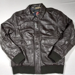 Men L WILSONS LEATHER Soft Lamb Bomber Jacket Flag Lined Dark Brown - Picture 1 of 8