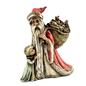 Vintage alte Welt Weihnachtsmann Figur handbemalt Keramik mit Kind Tasche Spielzeug 5,5" - Bild 1 von 7