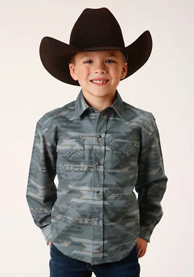Camisa Roper Niños Niños Niebla Gris Azteca 100% Algodón L/S Foto 1 de 4