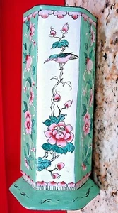 RARE 1890 Chinese Famile Verte Enamel over Brass paneled w/ floral & birds Vase - Picture 1 of 9