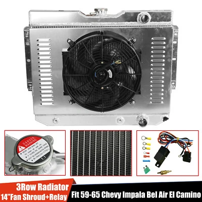 Radiator 3Row Shroud Fan Relay Fit 59-65 Chevy Impala Bel Air El Camino Chevelle Foto 1 de 4