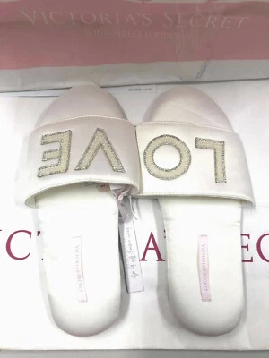 Victoria's Secret Satin Bridal Slides Slippers White with Pearl & Rhinestone NWT - Image 1 of 3