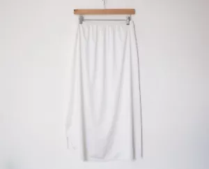 Vanity Fair | Vintage 90’s/00’s White Lace Trimmed Slip Skirt w/ Slit | Size L - Picture 1 of 11