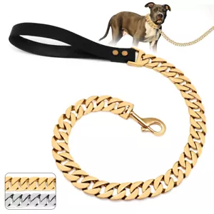 Luxury Golden Stainless Steel Dog Leash Chew Proof Metal Chain Walking Lead 90cm - Picture 1 of 14