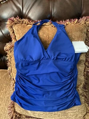 La Blanca Women's Solid Cross Back Underwire Tankini Top NWT Size 12 Blue Color - Image 1 of 4