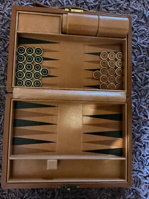 Backgammon Harrods Lederkoffer, Leder Backgammon, magnetisch top Zustand - Bild 1 von 4