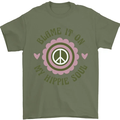 Blame It On My Hippy Soul 60s 70s Fiore Potenza T-Shirt 100% Cotone - Immagine 1 di 4