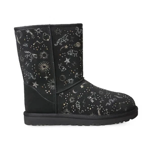 UGG CLASSIC ZODIAC SHORT BLACK SUEDE SHEEPSKIN WOMEN'S BOOTS SIZE US 7/UK 5 NEW - Picture 1 of 6