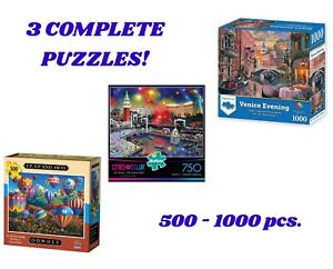 3 PUZZLE LOT 500, 750, 1000 pc Up Up and Away, Venice, Las Vegas Grand View *LN!