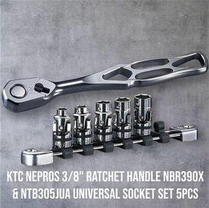 KTC Nepros 3/8" Ratchet Handle NBR390X & NTB305JUA Universal Socket Set 5pcs - Picture 1 of 9
